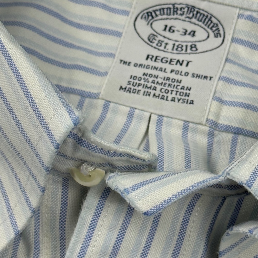 Brooks Brothers Regent Non-Iron Shirt 16-34 Blue White Stripe Supima Cotton - Picture 4 of 10